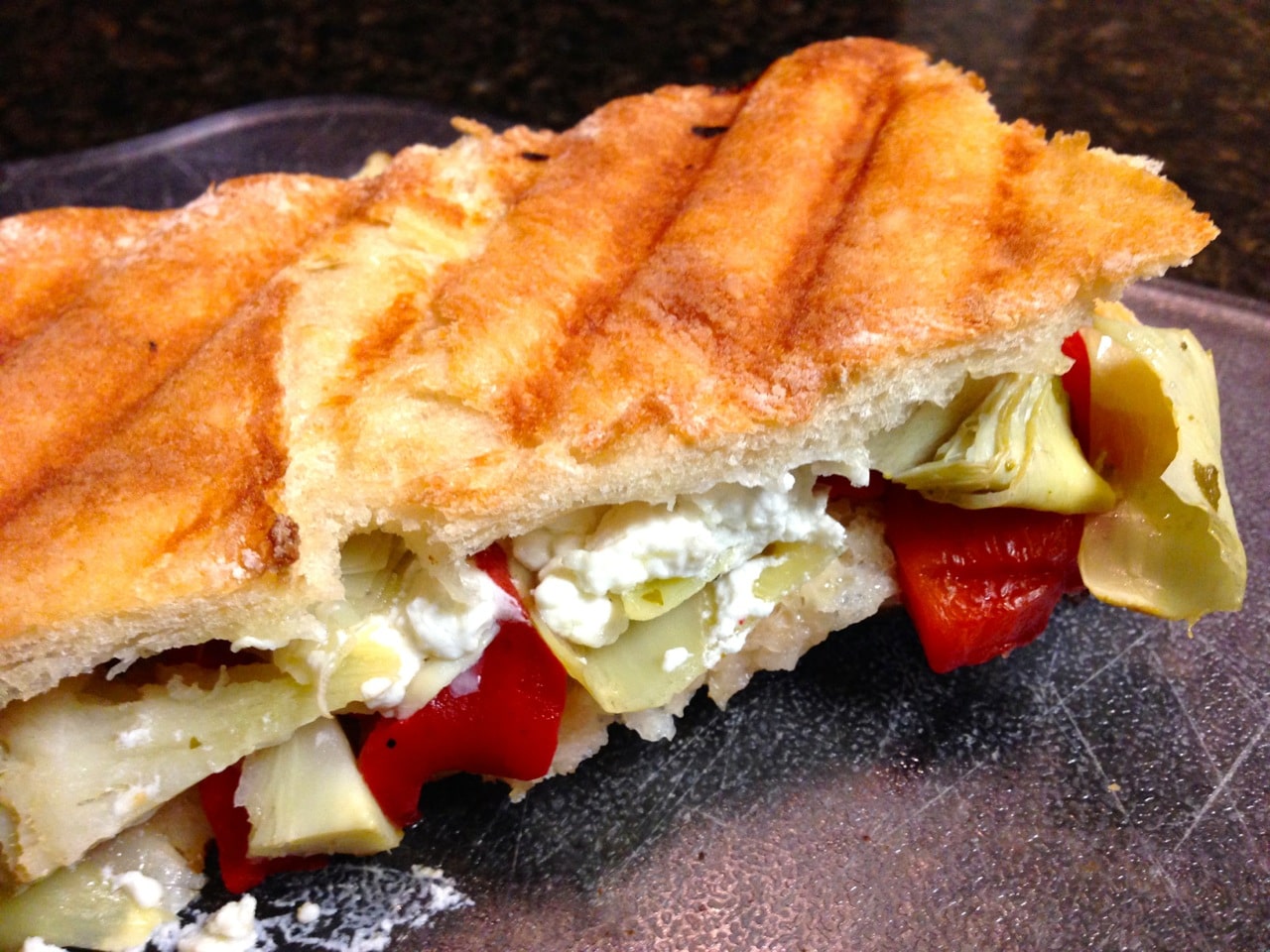 Artichoke, Roasted Pepper, Goat Cheese Panini GoodStuffAtHome